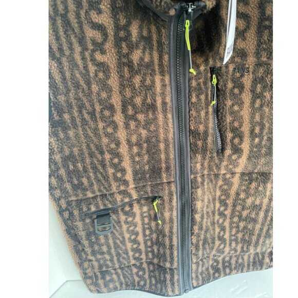 Rains Fleece Vest Mens Medium Brown Winter Warm Full Zip Heavy Monogram - Picture 4 of 6